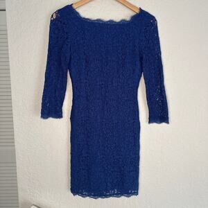 Cache Royal Blue Lace Dress Full Exposed Zip Back Cocktail Party Y2K NYE Sexy